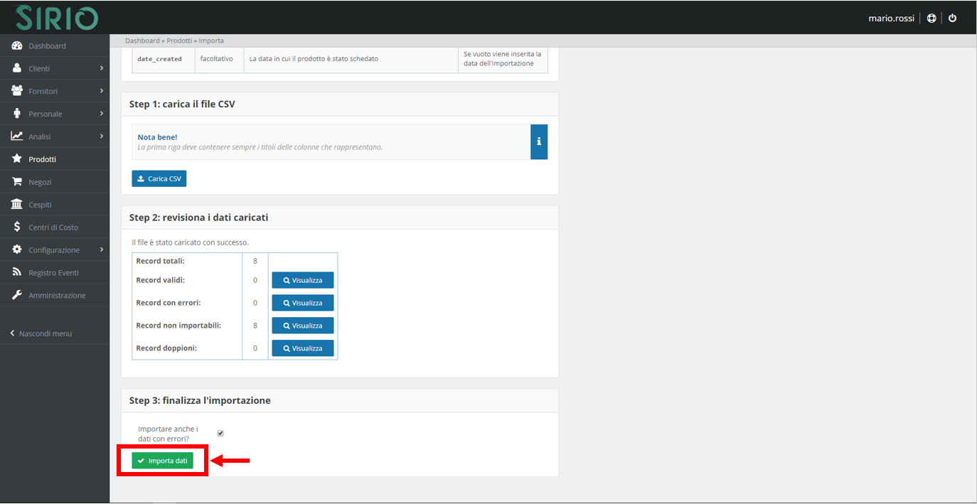 Importare prodotti, punto 5